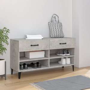 Marla Wooden Shoe Storage Bench With 2 Drawer In Concrete Effect - UK