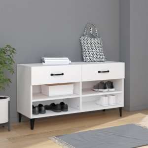 Marla Wooden Shoe Storage Bench With 2 Drawers In White - UK