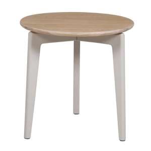 Marlon Round Wooden Lamp Table In Oak And Taupe