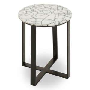 Marmora Marble Side Table With Black Metal Base - UK