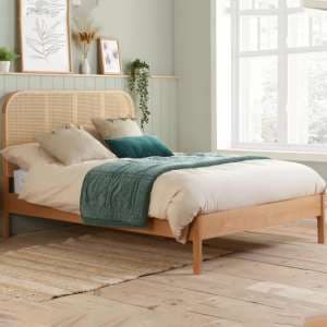 Marot Wooden Double Bed With Rattan Headboard In Oak - UK