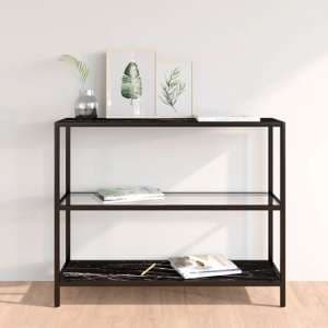 Marrim Black Marble Effect Glass Console Table With Black Frame - UK