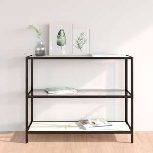 Marrim White Marble Effect Glass Console Table With Black Frame - UK