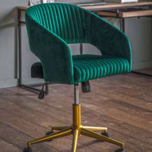 Marry Swivel Velvet Home And Office Chair In Green - UK