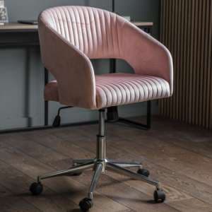 Marry Swivel Velvet Home And Office Chair In Pink - UK