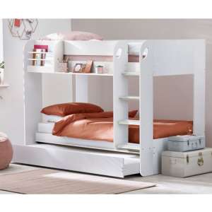Mars Wooden Bunk Bed With Underbed In Pure White Effect
