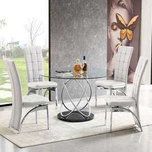 Marseille Clear Glass Dining Table With 4 Ravenna White Chairs - UK