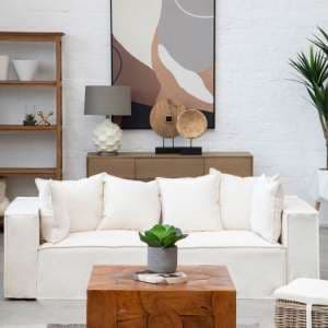 Marseilles Upholstered Fabric 3 Seater Sofa In Cream - UK