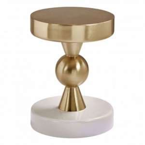 Martina Round Wooden Side Table In Gold And Ivory - UK
