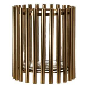 Martino Small Glass Candle Holder In Gold Steel Frame - UK