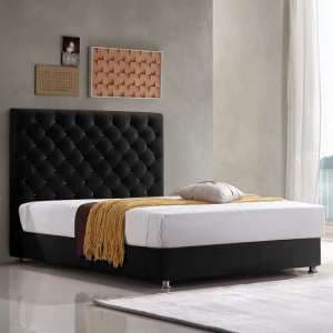 Martinsburg Plush Velvet Upholstered Double Bed In Black - UK