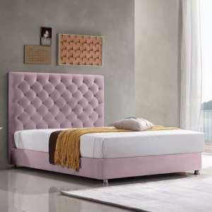 Martinsburg Plush Velvet Upholstered Double Bed In Pink - UK