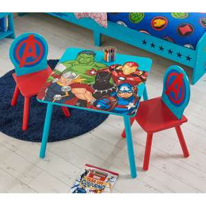 Marvel Avengers Wooden Childrens Table And 2 Chairs In Blue - UK