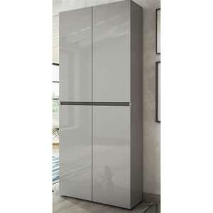 Maestro High Gloss Shoe Cabinet Tall 4 Doors 10 Shelves In Grey - UK
