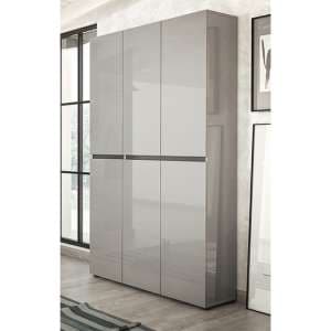 Maestro High Gloss Shoe Cabinet Tall 6 Doors 20 Shelves In Grey - UK