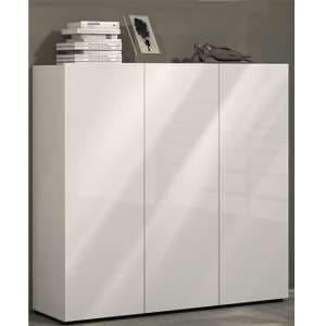 Maestro High Gloss Shoe Cabinet 3 Doors 10 Shelves In White - UK