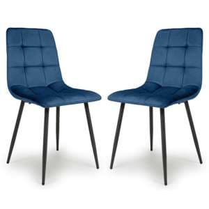 Massa Blue Brushed Velvet Dining Chairs In Pair - UK