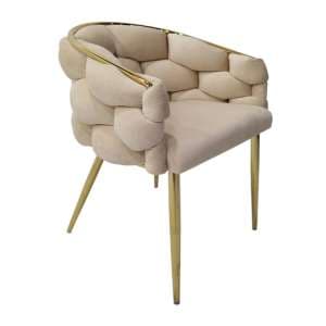 Massa Velvet Dining Chair In Cream With Gold Legs - UK