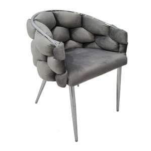 Massa Velvet Dining Chair In Grey With Chrome Legs - UK