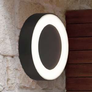 Matar Outdoor Frosted Diffuser LED Circle Wall Light In Black