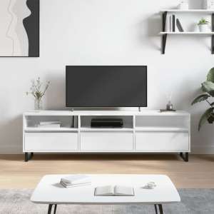 Mateo High Gloss TV Stand With 3 Flap Doors In White