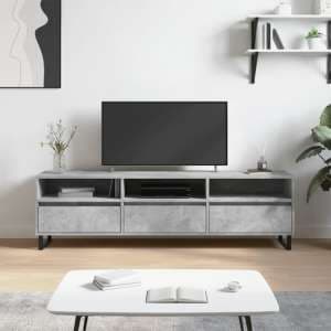 Mateo Wooden TV Stand With 3 Flap Doors In Concrete Effect - UK