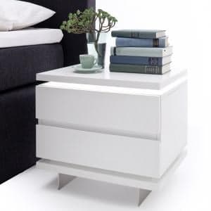 Matis Bedside Cabinet In White Gloss With 2 Drawers And LED - UK