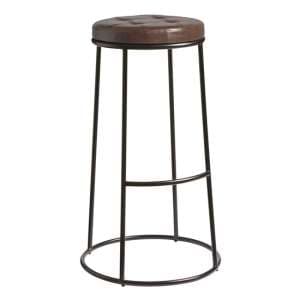 Matron Industrial Brown Faux Leather Bar Stool With Black Frame - UK