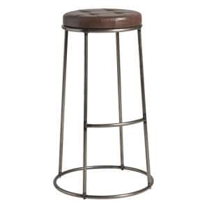 Matron Industrial Brown Faux Leather Bar Stool With Raw Frame - UK