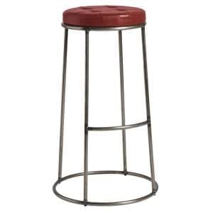 Matron Industrial Red Faux Leather Bar Stool With Raw Frame - UK