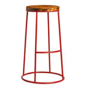Matron Industrial Red Metal Bar Stool With Rustic Aged Seat
