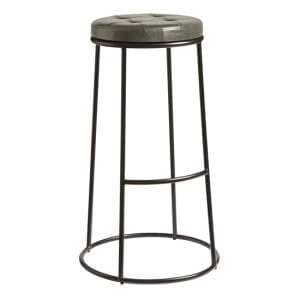 Matron Industrial Silver Faux Leather Bar Stool With Black Frame - UK