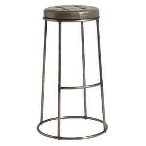 Matron Industrial Silver Faux Leather Bar Stool With Raw Frame - UK