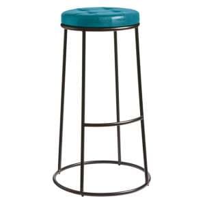 Matron Industrial Teal Faux Leather Bar Stool With Black Frame - UK