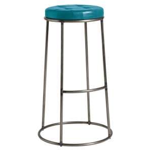 Matron Industrial Teal Faux Leather Bar Stool With Raw Frame - UK
