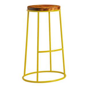 Matron Industrial Yellow Metal Bar Stool With Rustic Aged Seat