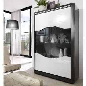 Mattis Display Cabinet In Gloss Grey Oak And White With LED