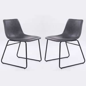 Mattox Grey PU Leather Dining Chairs In Pair - UK