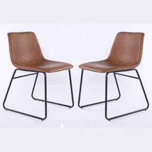 Mattox Tan PU Leather Dining Chairs In Pair - UK