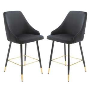 Maura Chesterfield Black Velvet Bar Chairs In Pair - UK