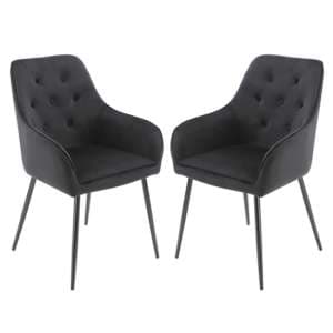 Maura Chesterfield Black Velvet Dining Chairs In Pair - UK