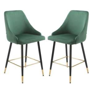 Maura Chesterfield Green Velvet Bar Chairs In Pair - UK