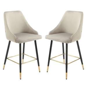 Maura Chesterfield Grey Velvet Bar Chairs In Pair - UK