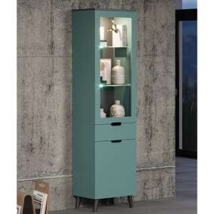Mavis Wooden Display Cabinet Tall In Dusk Blue With LED