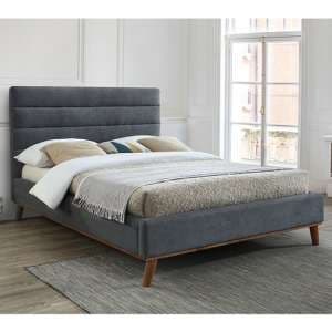Mayfair Fabric Double Bed In Dark Grey With Oak Wooden Legs - UK