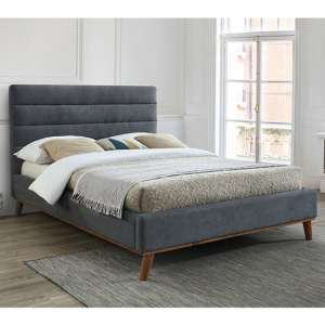 Mayfair Fabric King Size Bed In Dark Grey With Oak Wooden Legs - UK