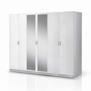 Mayon Mirrored Wooden 6 Doors Wardrobe In White High Gloss