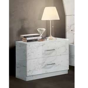 Mayon Wooden Bedside Cabinet In White Marble Effect - UK