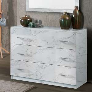 Mayon Wooden Chest Of Drawers In White Marble Effect - UK