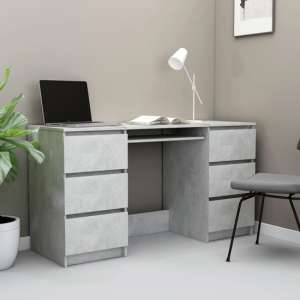 Mayra Wooden Laptop Desk With 6 Drawers In Concrete Effect